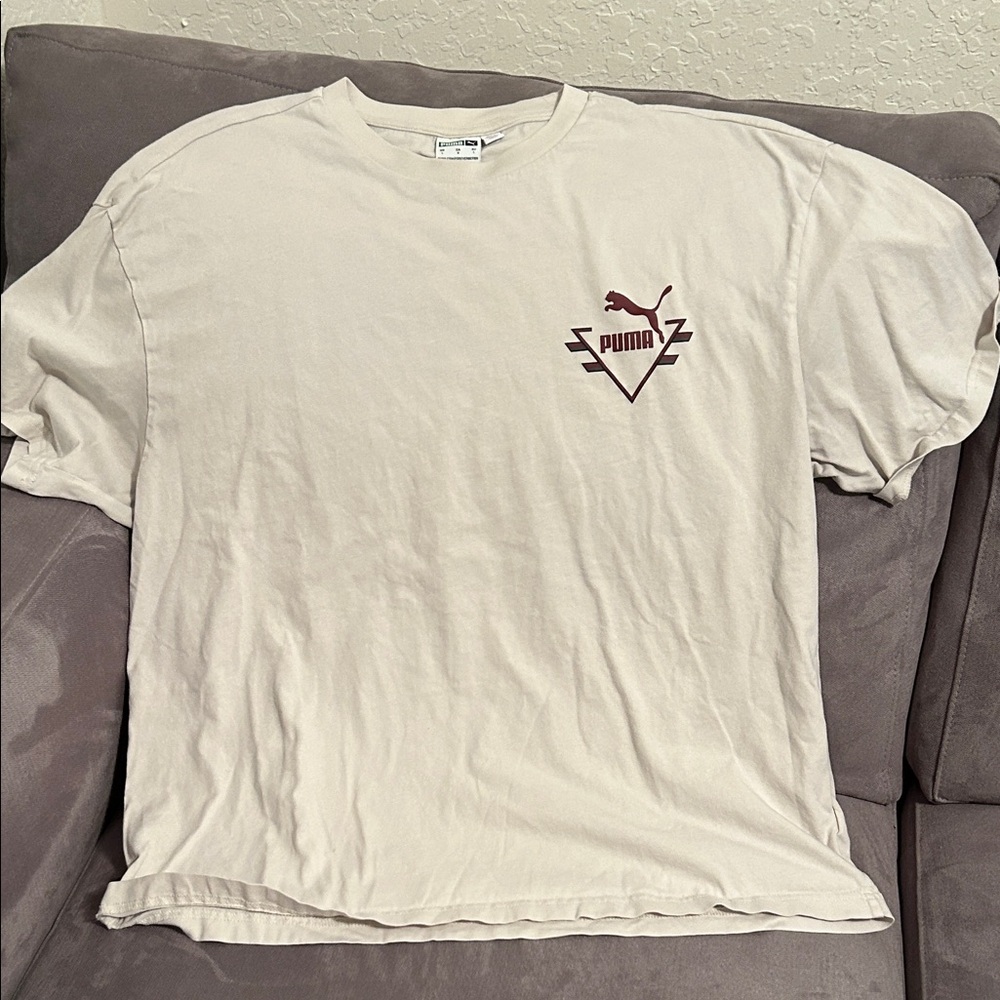 Puma Men’s Short Sleeve Logo Tee — Cream with Maroon Accent